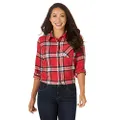Riders by Lee Indigo Women's Heritage Long Sleeve Button Front Plaid Flannel Shirt, Red, Small