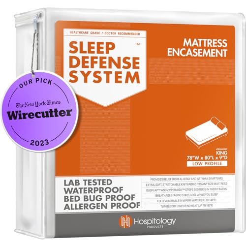 HOSPITOLOGY Products Mattress Encasement - Zippered Bed Bug Dust Mite Proof Hypoallergenic - Sleep Defense System - King - Waterproof - Stretchable - Low Profile 9" Depth - 78" W x 80" L