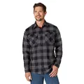Wrangler Authentics Men's Long Sleeve Plaid Fleece Shirt, Gray Buffalo Plaid, S