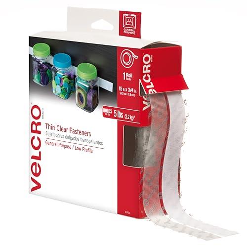VELCRO Brand 91325 Thin Fasteners Tape 15' x 3/4" Tape - Clear