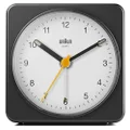 Braun Classic Analogue Alarm Clock with Snooze and Light, Quiet Quartz Sweeping Movement, Crescendo Beep Alarm in Black and White, Model BC03BW.