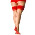 Leg Avenue Women's Contrast Top Cuban Heel Backseam Stockings, Nude/Red, One Size, Nude/Red, One Size