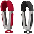 Tovolo 61-26995 Mini Stainless Steel Tongs Grip 7" with Silicone Grip & Easy Lock Mechanism for Serving, Salad, and Ice, Set of 2 7" Red & Black
