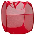 Handy Laundry Collapsible Mesh Pop Up Hamper with Wide Opening and Side Pocket – Breathable, Sturdy, Foldable, and Space-Saving Design for Clothes and Storage. (Red)