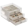 InterDesign 3 Drawer Jewelry Earrings Necklaces Bracelets Organizer Holder Box, Clear/Ivory