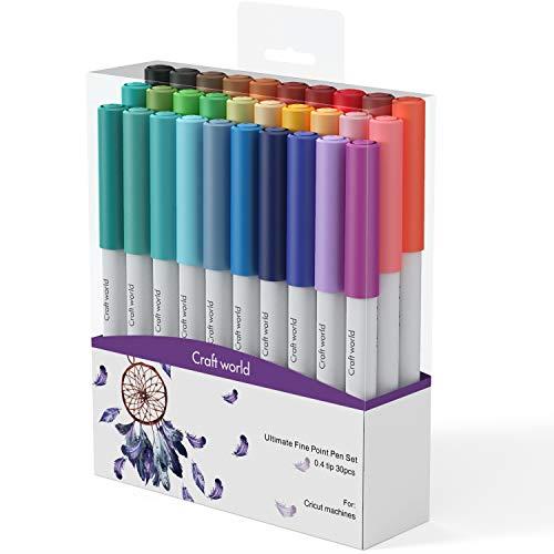 Craft World 0.4 Tip Fine Point Pens for Cricut Explore Air 2 /Maker-Set of 30 Colors，Perfect for Writing Drawing Fine Line Colored Sketch Sketching Manga