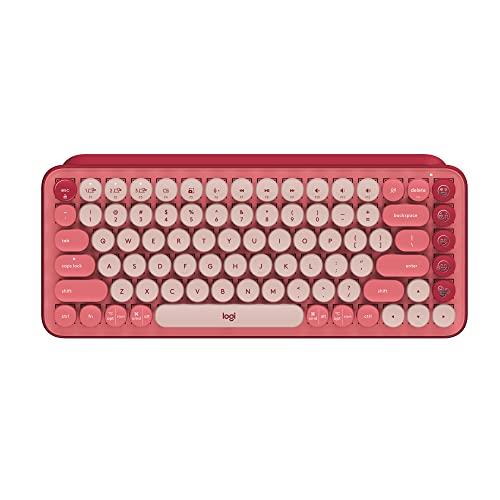 Logitech POP Keys Mechanical Wireless Keyboard with Customisable Emoji Keys, Durable Compact Design, Bluetooth or USB Connectivity, Multi-Device, OS Compatible - Heartbreaker Rose