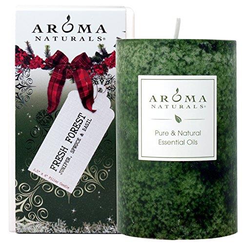 Aroma Naturals Holiday Essential Oil Pillar Candle, Fresh Forest, Juniper, Spruce and Basil, 2.5 inch x 4 inch