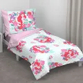 Disney Ariel Sea Garden 4 Piece Toddler Bed Set - Comforter, Fitted Sheet, Flat Top Sheet, Reversible Standard Size Pillowcase, Pink and Aqua