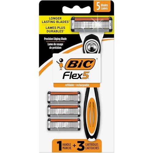 BIC Flex 5 Hybrid Men's 5-Blade Disposable Razor Shaving Kit, 1 Handle and 3 Cartridges