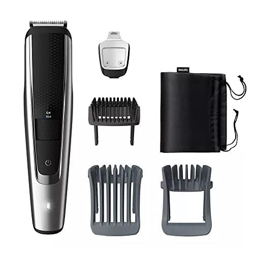 PHILIPS Beard and Hair Trimmer Series 5000, 20 Length Settings, Li-Ion Battery, 60min/120 Charge/Run time, 100 percent Waterproof, Black, Silver