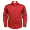 Calvin Klein Boys' Long Sleeve Sateen Dress Shirt, Style with Buttoned Cuffs & Shirttail Hem, Dark Red, 14