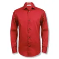 Calvin Klein Boys' Long Sleeve Sateen Dress Shirt, Style with Buttoned Cuffs & Shirttail Hem, Dark Red, 14