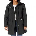 Cole Haan Women's Packable Hooded Rain Jacket with Bow, Black, Medium
