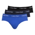 Calvin Klein Men's Underwear Cotton Stretch Hip Brief 3 Pack, Black/Blue Shadow/Cobalt, Small
