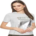 Calvin Klein Jeans Women's Calvin Jeans Modern Straight Tee, Light Grey Heather/met/Orange, XS