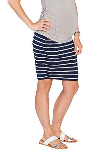 Angel Maternity Women's Maternity Rouched Bodycon Fitted Skirts, Navy Stripes, XS