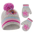 Nickelodeon Girls Winter Hat and Mittens Set, Paw Patrol's Marshall, Chase and Skye Toddler Beanie for Ages 2-4, Grey Design, Ages 2-5