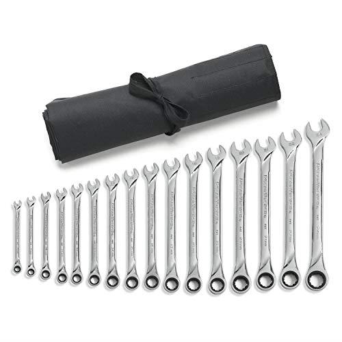 GearWrench 85099R 16 Piece XL Ratcheting Combination Wrench Set, Metric - Wrench Roll