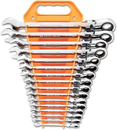 GEARWRENCH 12 Point Flex Head Ratcheting Combination Metric Wrench 16-Pieces Set, 9902D