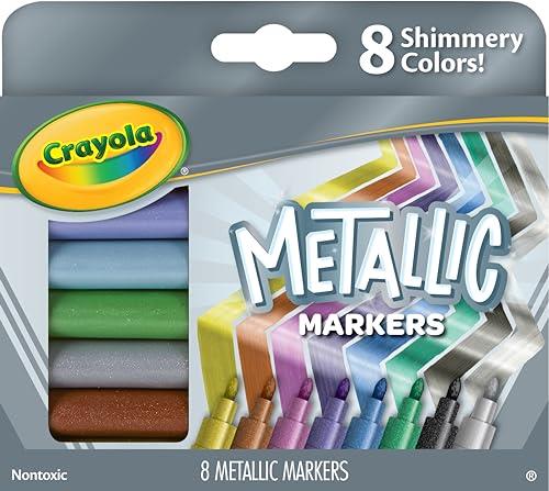 CRAYOLA 58-8628 Metallic Markers, 8 Steely Metallic Colours, Great for Card Making, Scrapbooking, Calligraphy, Christmas Craft, Classroom, School Projects
