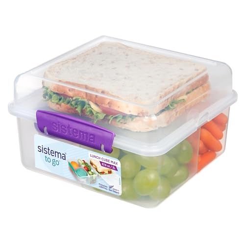 Sistema TO GO Lunch Box Cube Max | 2 L Bento-Box Style Food Container with Dividers & Leak-Proof Yoghurt Pot | BPA Free | Assorted Colours (Not Selectable)