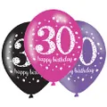 Amscan Pink Sparkling Celebration 30th Happy Birthday Latex Balloon, 30 cm Diameter 6 Pieces
