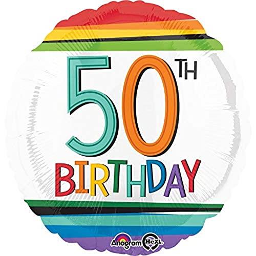 Anagram Standard HX Rainbow Birthday 50th S40 Foil Balloon, Multicolour, 45 cm Size