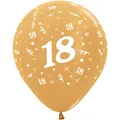 Sempertex Age 18 Metallic Latex Balloons 25 Pieces, 30 cm Size, Gold