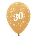 Sempertex Age 30 Metallic Latex Balloons 6 Pieces, 30 cm Size, Gold