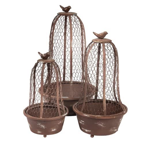 Creative Co-Op Decorative Metal Planter Set with Wire Cloches