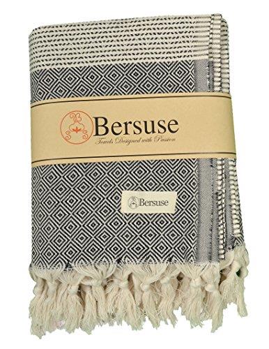 Bersuse 100% Cotton Hierapolis XL Blanket Turkish Handloom Towel - 60X95 Inches, Black