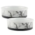 Bone Dry Elegant Marble Design Ceramic Pet Bowl, Large - 7.5 x 7.5 x 2.4", 2 Piece