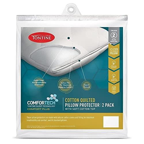 Tontine Comfortech Cotton Quilted Pillow Protector, White, Pack of 2