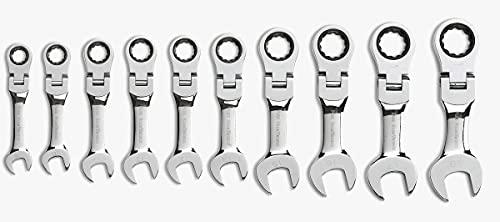 Gearwrench 12 Point Stubby Flex Head Ratcheting Combination Metric Wrench 10-Pieces Set