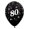Sempertex Age 80 Metallic Latex Balloons 6 Pieces, 30 cm Size, Black