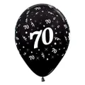 Sempertex Age 70 Metallic Latex Balloons 6 Pieces, 30 cm Size, Black