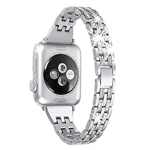 Secbolt Bling Bands Compatible Apple Watch Band 38mm 40mm iWatch Series 3, Series 2, Series 1, Diamond Rhinestone Metal Jewelry Wristband Strap, Silver