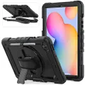 Samsung Galaxy Tab S6 Lite Case 2024/2022/2020 with Screen Protector | Herize SM-P620/P625/P613/P619/P610/P615 Case 10.4'' with Pen Holder | Rugged Protective Case w/Shoulder Strap for Kids | Black