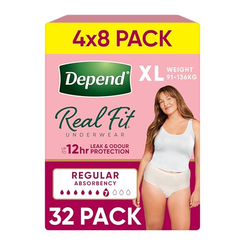Depend Real Fit Incontinence Underwear Regular Women X-Large 32 Count (4 x 8 Pack) - Packaging May Vary