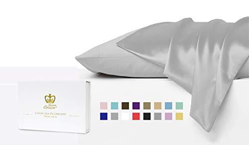 Luxor Crown Set of 2 Mulberry Silk Standard Pillowcases (Silver)