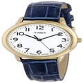 Timex Women's Easy Reader Leather Strap Watch, Blue/Gold-Tone
