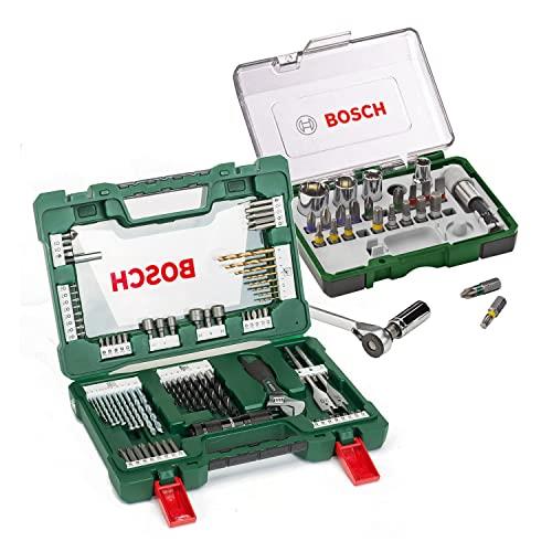 Bosch 83-Piece V-Line Titanium Drill Bit and Screwdriver Bit Set & 27-Piece Screwdriver Bit and Ratchet Set with Colour Coding (Accessories for Screwdrivers)