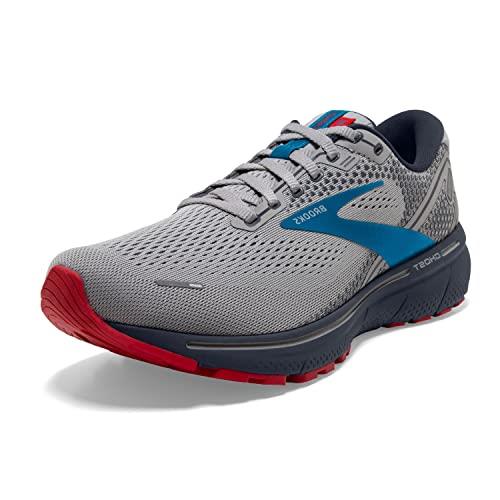 Brooks Ghost 14 Men's Neutral Running Shoe, Grey/Blue/Red, 10.5