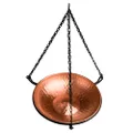 Monarch Abode 17065 Pure Copper Hand Hammered Hanging Bird Bath Feeder Bowl Detachable Outdoor Decor for Garden Backyard Patio and Deck, 17 inch Iron Hanging Chain, Pure Copper
