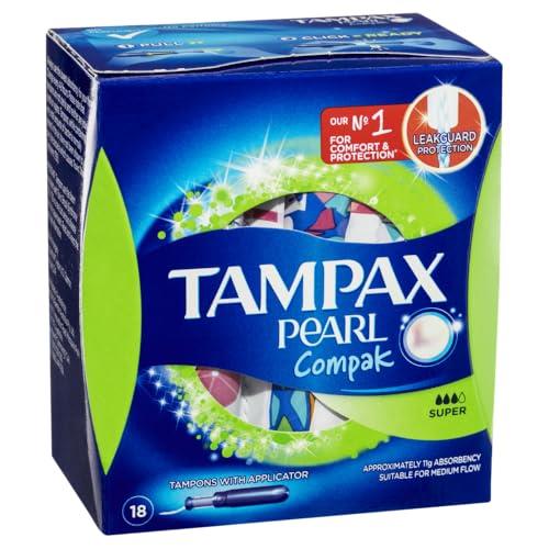 Tampax Pearl Compak Tampons Super, Medium, 18 Count