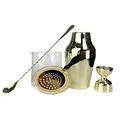Barware Vintage Style Gold Cocktail Kit with Parisian Shaker, Mixing Glass, Bar Spoon, Bell Jigger & Hawthorn Strainer