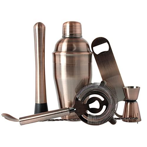 Barware Antique Copper Cocktail Kit 6-Pieces with Cocktail Shaker, Jigger 1/30ml, Bar Blade, Hawthorn Strainer, Muddler & Bar Spoon in Gift Box