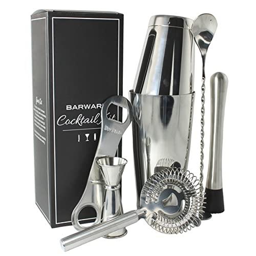 Barware Stainless Steel Cocktail Kit 7pc with Boston & Toby Tin Shaker Set, Japanese Jigger 15/30ml, Hawthorn Strainer, Steel Muddler, Bar Spoon & Bar Blade in Gift Box