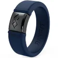 Rinfit Silicone & Metal Wedding Rings for Men- Width: 7mm. (Silicone-Blue & Metal-Gunmetal Grey. #SM10_Size 10)